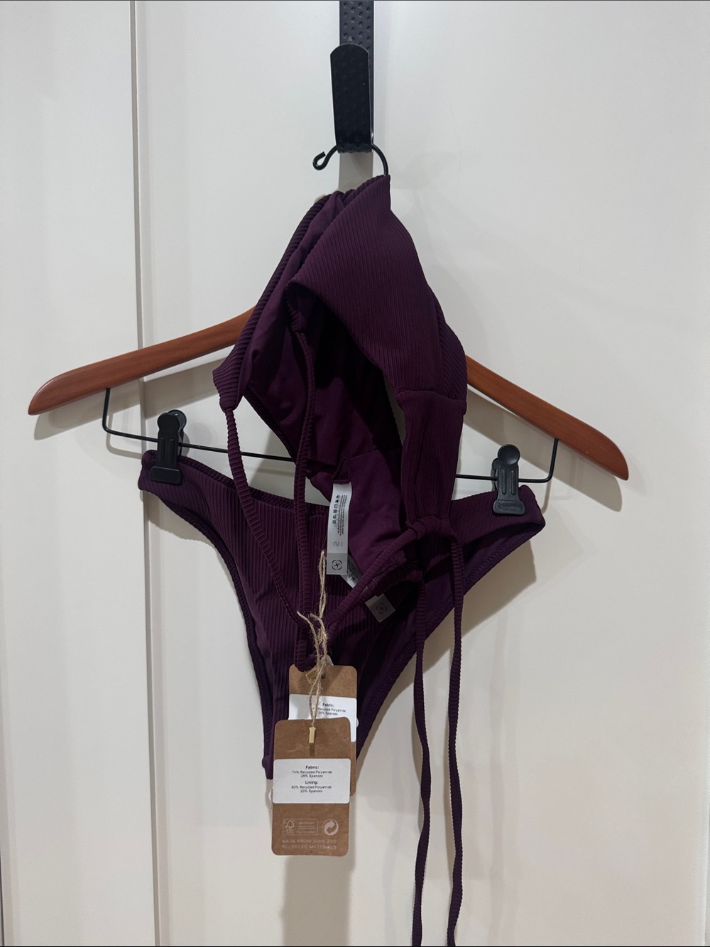Berlook Ribbed Dark Purple String Bikini Set